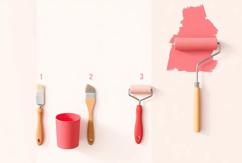 Outils de peinture disposés dans l'ordre des étapes du chantier