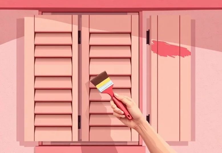 Mise en peinture au pinceau de volets et d'encadrements en bois