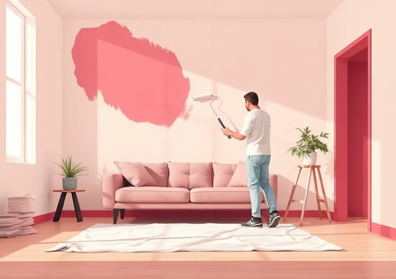 Peintre appliquant la peinture au rouleau sur un mur de salon